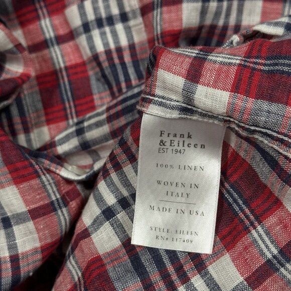 FRANK & EILEEN Shirt Women's Sz Small Red Blue Plaid Eileen 100% Linen Button Up - Picture 11 of 11